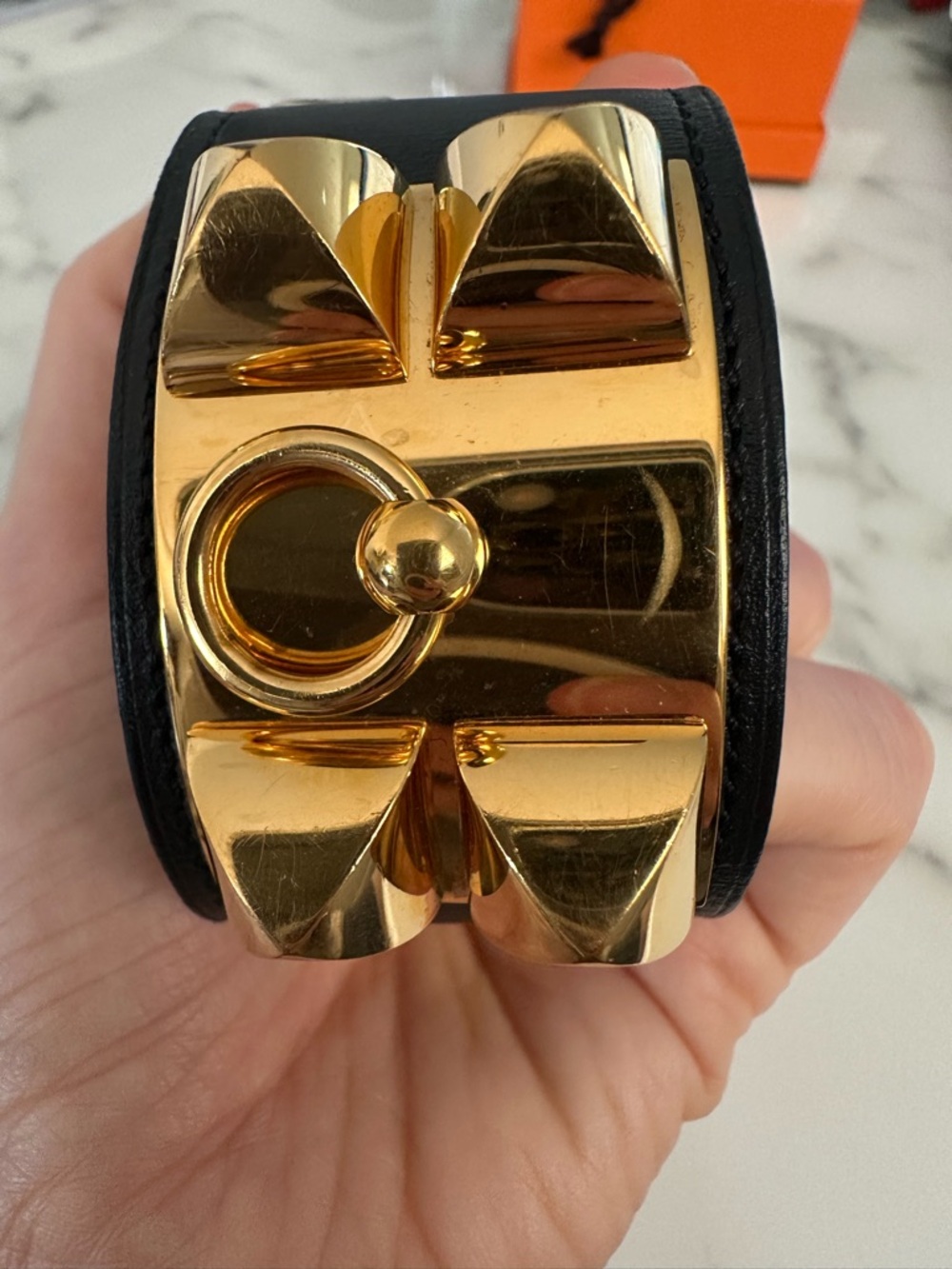 Hermès Collier de Chien Gold & Black Leather Bracelet - Picture 10 of 16